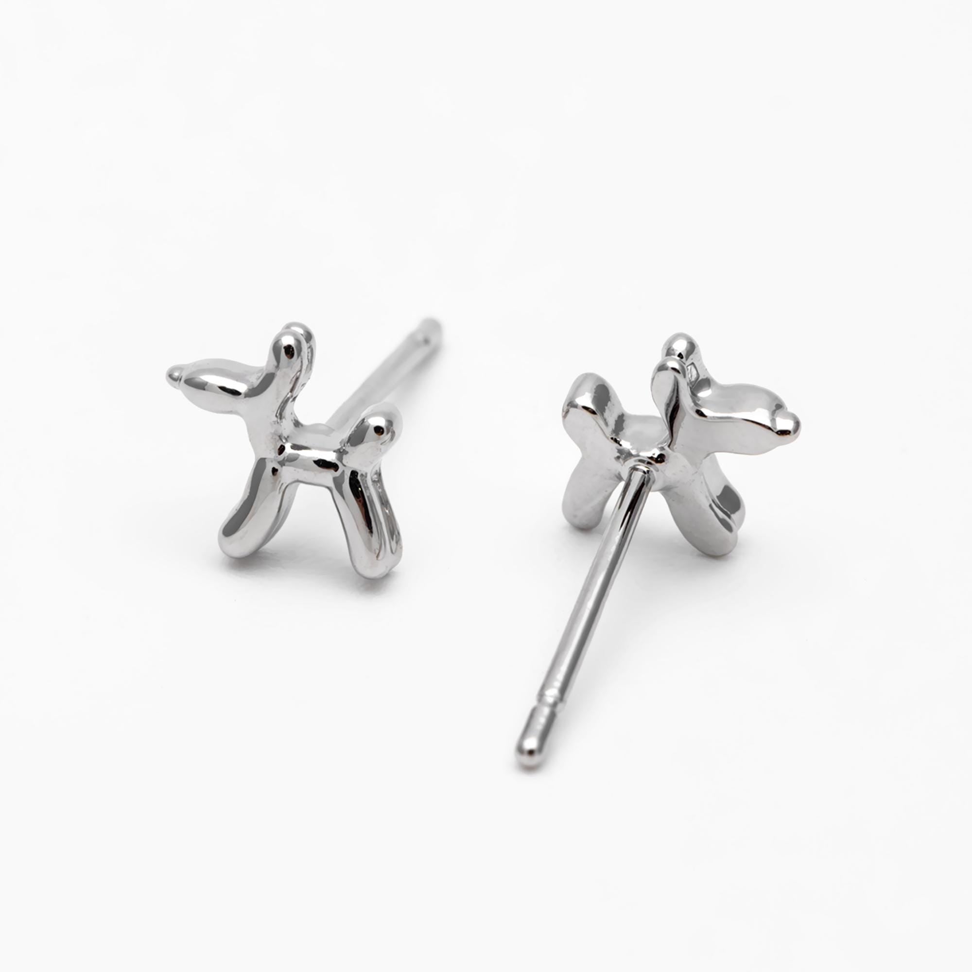 10pcs Gold/ Silver Tone Dog Earrings, 18K Gold/ Rhodium Plated Brass, Minimalist Balloon Dog Stud Earring (GB-4665)